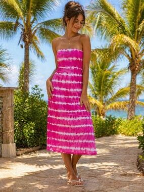 💖 Design History Pink Strapless Midi Dress S Resort Spring Summer Chic✨